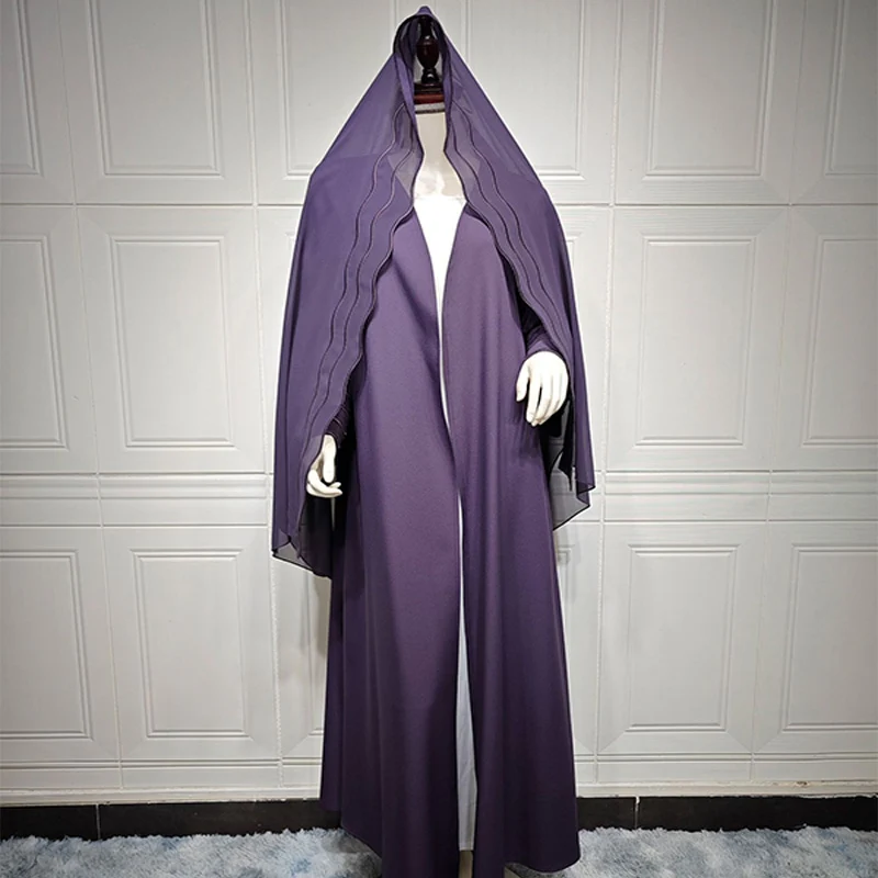 Embroidered Abaya Coat with Headscarf - Image 3