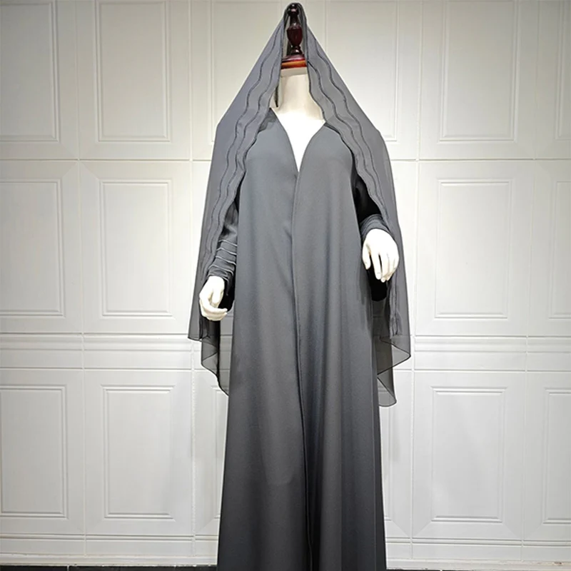 Embroidered Abaya Coat with Headscarf - Image 4