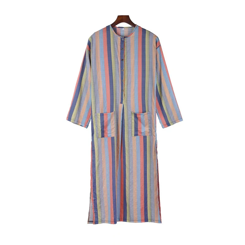 Men's Long Sleeve Striped Print Jumpsuit Robe - Image 10