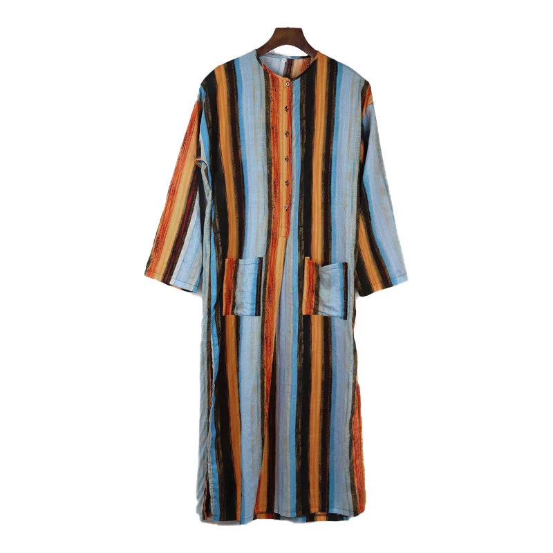 Men's Long Sleeve Striped Print Jumpsuit Robe - Image 11