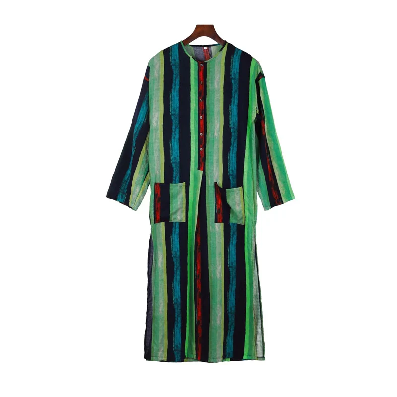 Men's Long Sleeve Striped Print Jumpsuit Robe - Image 9