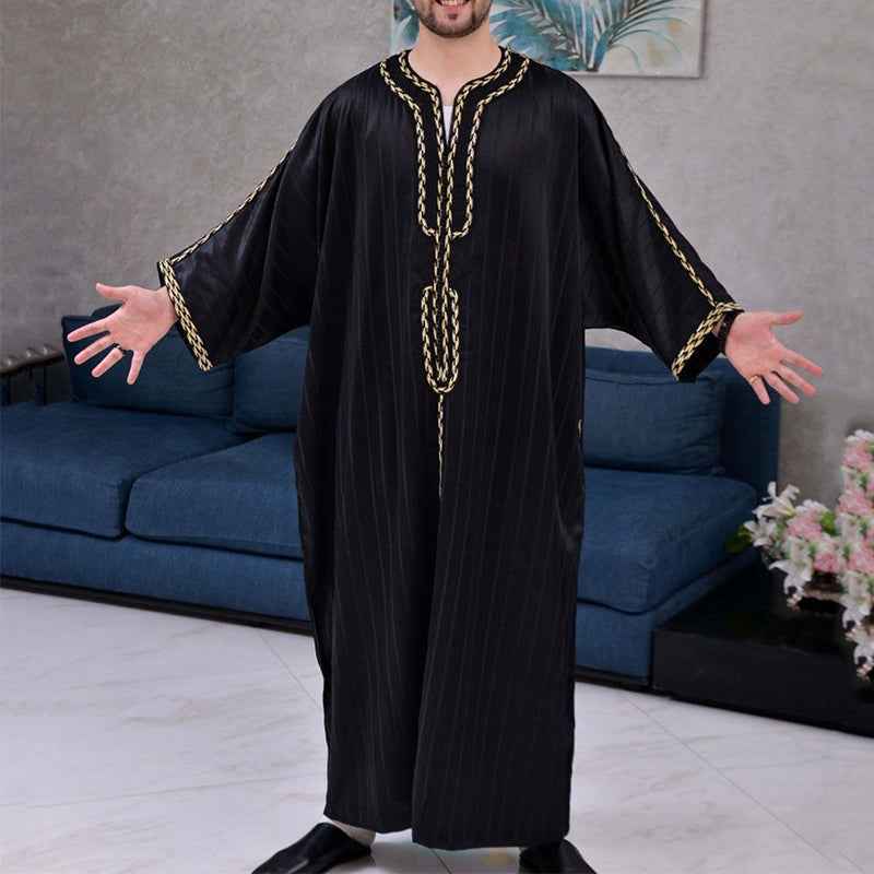 Men's Loose V-Neck Short Sleeve Long Robe - Image 3