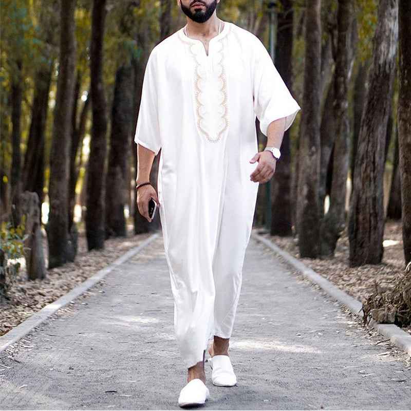 Men's Loose V-Neck Short Sleeve Long Robe - Image 4