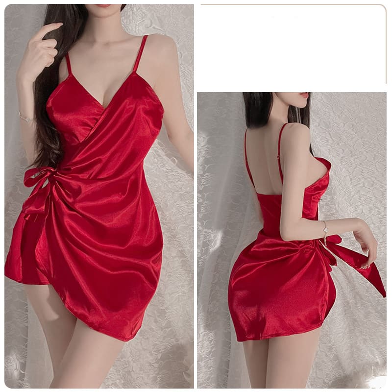 Sexy Ice Silk Camisole Nightdress with Side Tie - Image 7