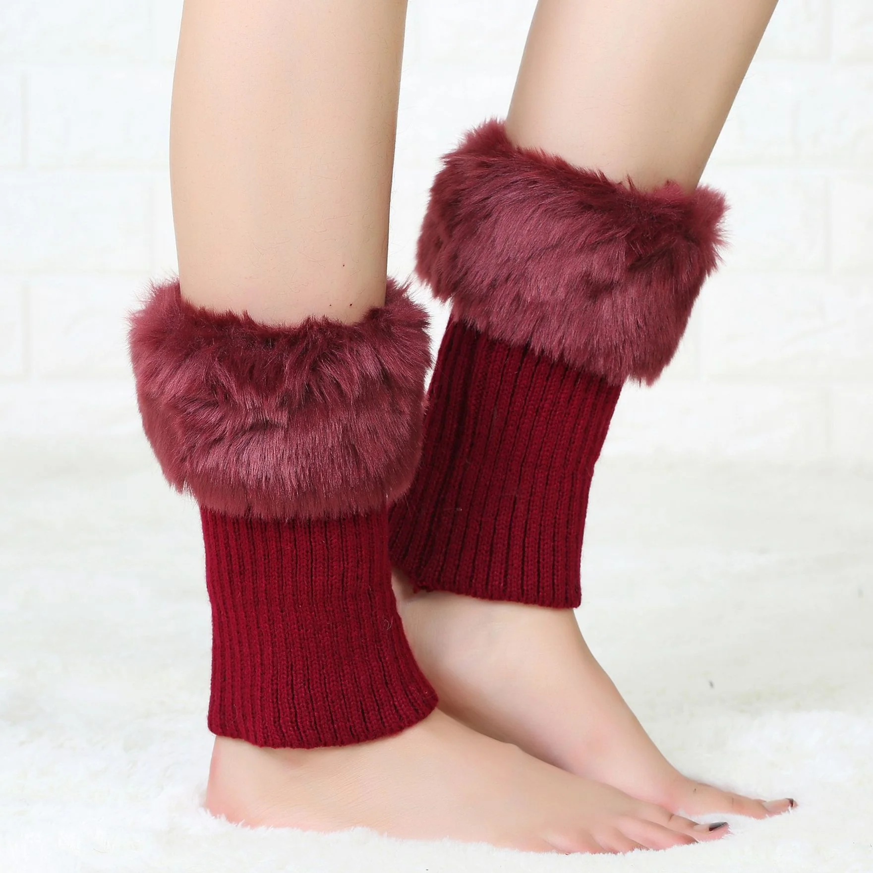 Short Turn-Back Fleece Thermal Leg Warmer Knitted Sock Sleeves - Image 12