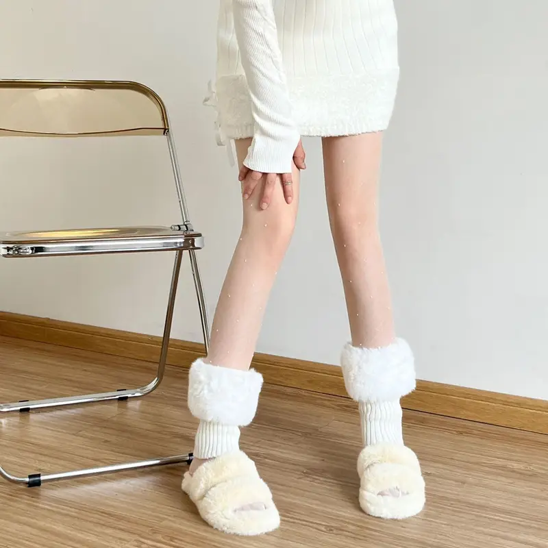 Short Turn-Back Fleece Thermal Leg Warmer Knitted Sock Sleeves - Image 8