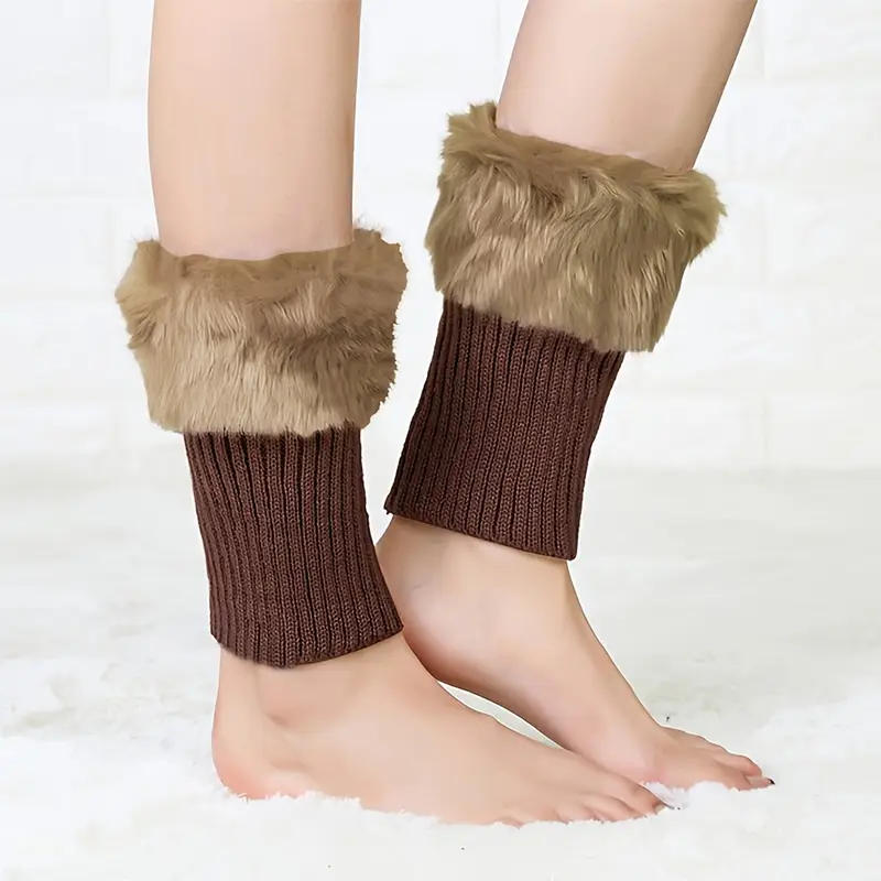 Short Turn-Back Fleece Thermal Leg Warmer Knitted Sock Sleeves - Image 9
