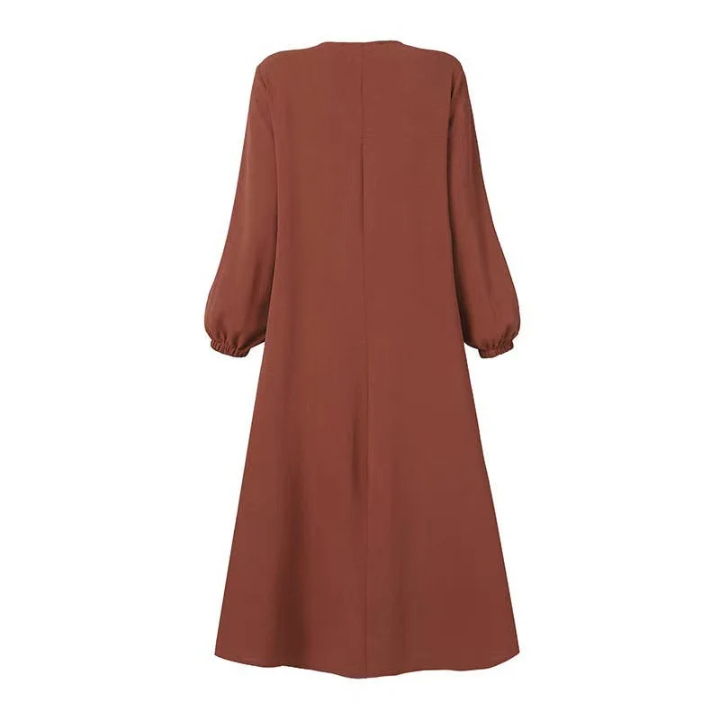 Solid Color Puff Sleeve Dress with Zip Front and Elastic Cuffs - Image 7